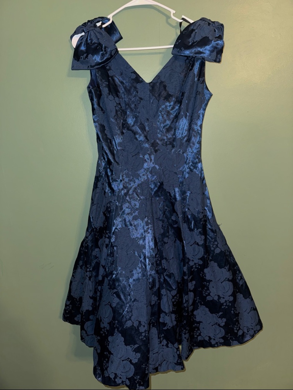 Vintage Lanz Originals Blue Jacquard Bow Sleeve Dress with tulle *See Size Note*